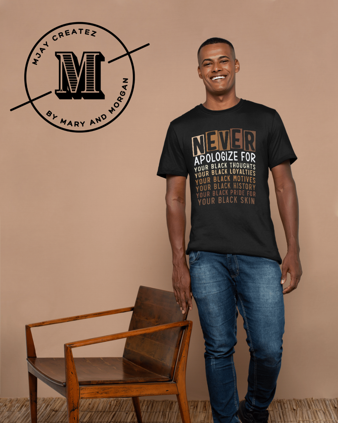 "Never Apologize" Black Pride T-Shirt | Black History Month Shirt | Pro-Black Graphic Tee | Melanin Empowerment Shirt | Black Culture Statement Tee