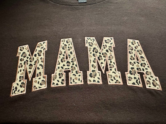 Mama Long Sleeve Tee with Leopard Applique