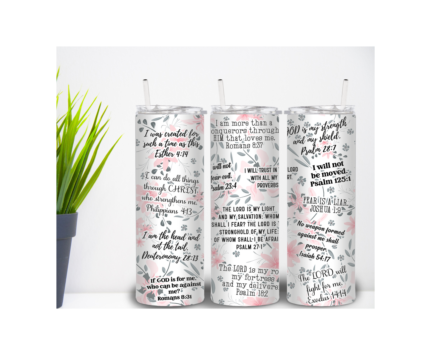 20oz Scriptures Stainless Steel Tumbler with Lid and Straw