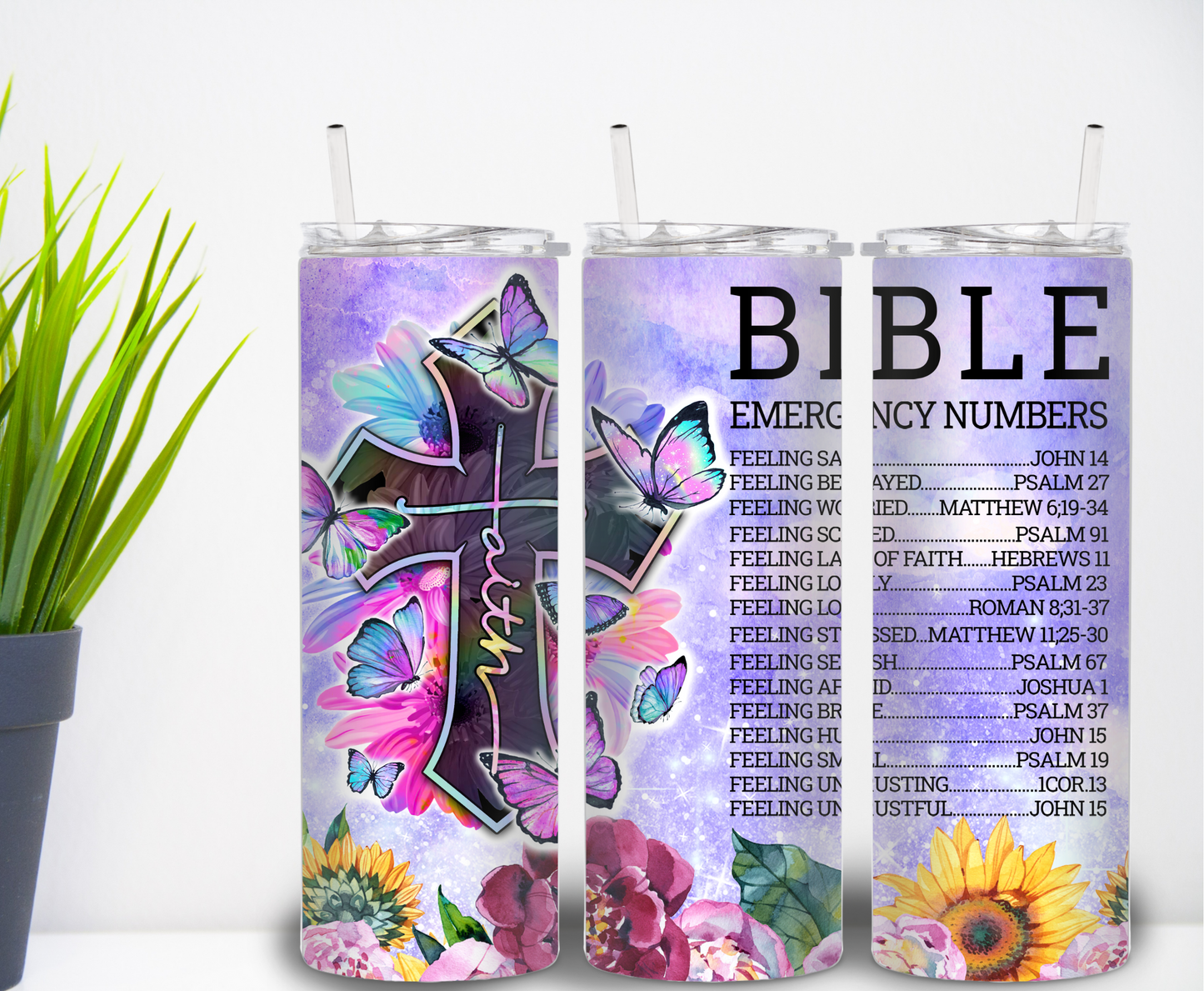 20oz Bible Emergency Numbers Stainless Steel Tumbler with Lid and Straw