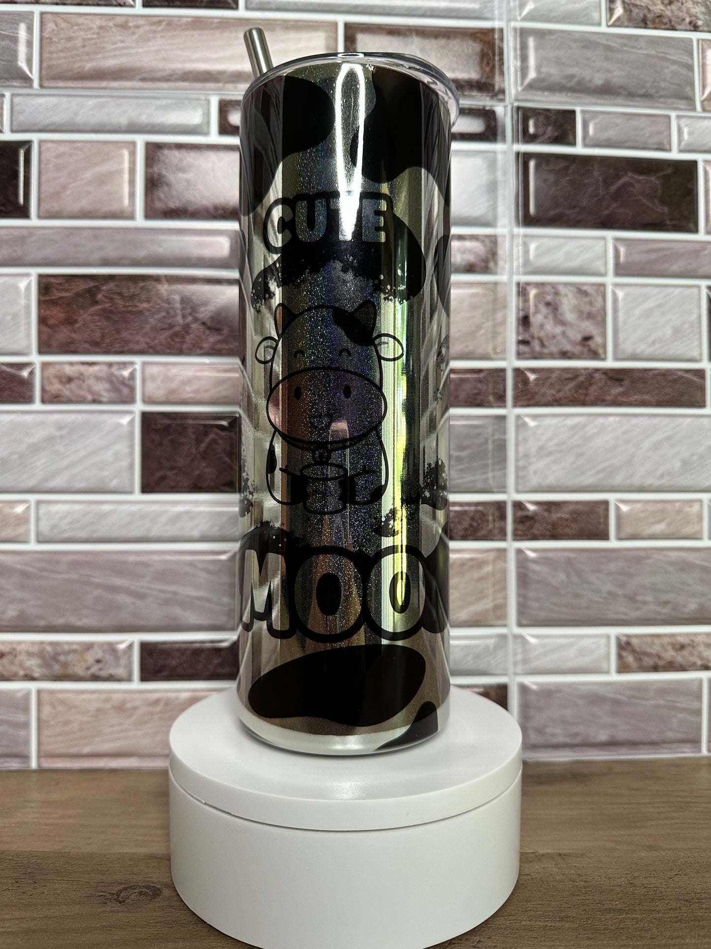 20oz Metallic Moo Stainless Steel Tumbler with Lid and Straw